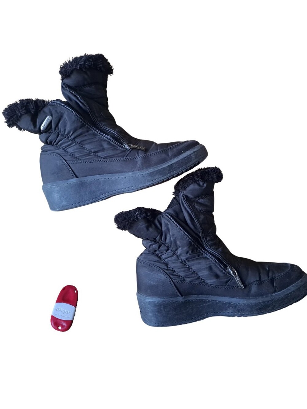 PAJAR Women’s Winter Boots 8.5 Black Faux Fur Convertible Ice Grips + Tool